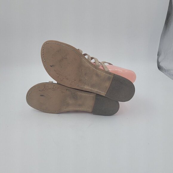 Sam Edelman Gilda Faux Patent Leather Taupe Gladiator Flat Sandals Size 8.5M - Picture 7 of 10